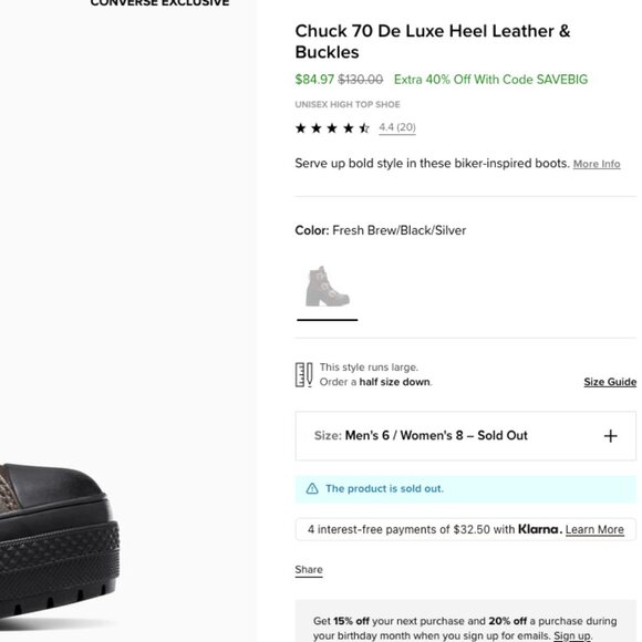 Chuck 70 De Luxe Heel Leather & Buckles Women's 8 M - Picture 2 of 4